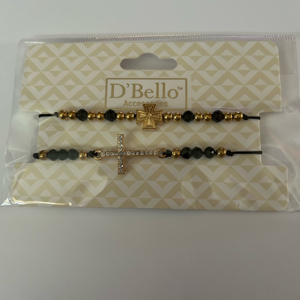 Black & Gold Cross Beaded Bracelet Set